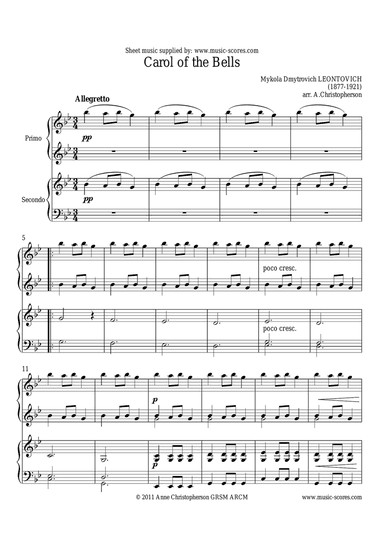 Carol of the Bells - Piano Duet (Harder)