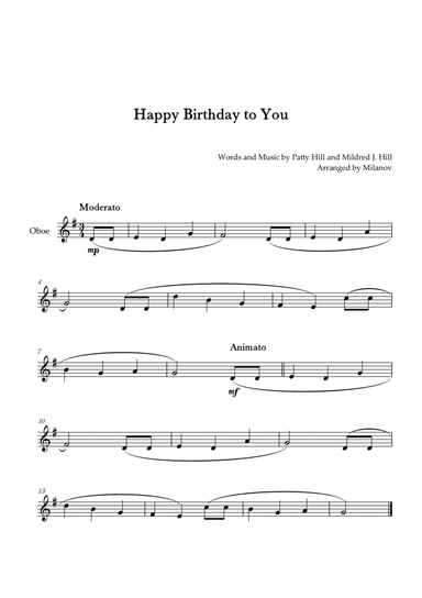Happy Birthday to You | Oboe | G Major