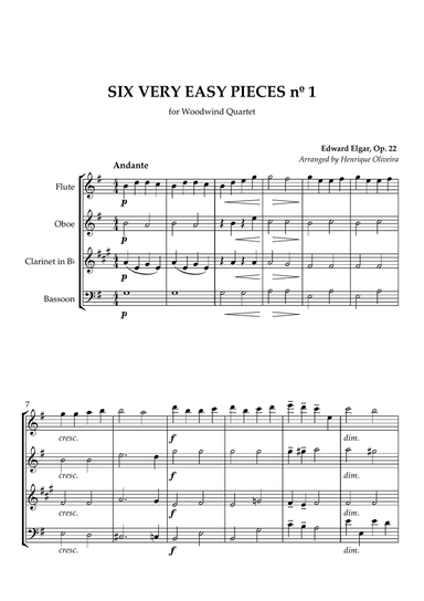Six Very Easy Pieces nº 1 (Andante) - for Woodwind Quartet