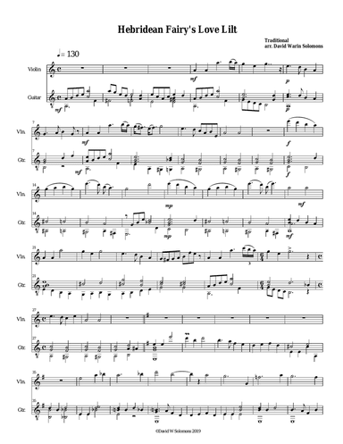 Hebridean fairy's love song (Tha Mi sgith) arranged for violin and guitar