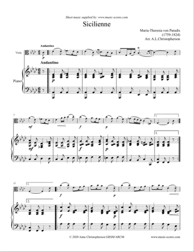 Paradies: Sicilienne - Viola and Piano