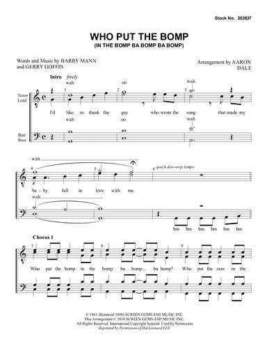 Who Put The Bomp (In The Bomp Ba Bomp Ba Bomp) (arr. Aaron Dale)