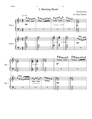 Morning Mood by Edvard Grieg for 2 Harps