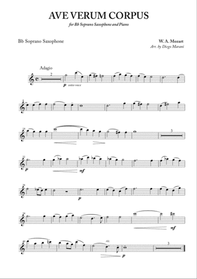 Ave Verum Corpus for Soprano Saxophone and Piano