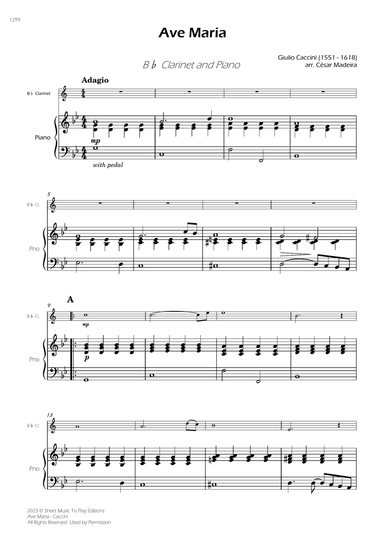 Caccini - Ave Maria - Bb Clarinet and Piano (Full Score)