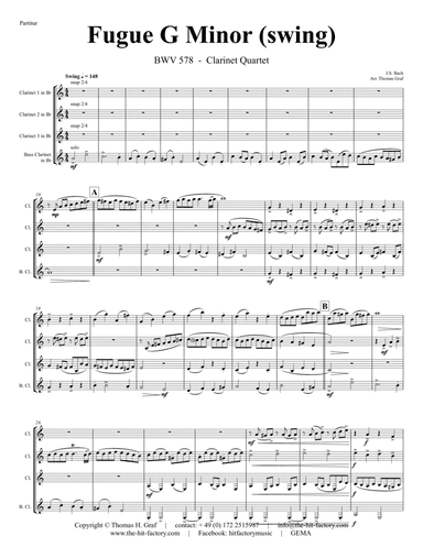 Fugue G Minor - (the 'little') - BWV 578 - Swing - Clarinet Quartet