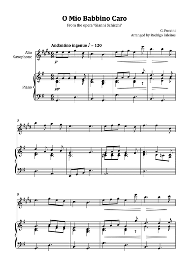 O Mio Babbino Caro - for alto sax solo (with piano accompaniment)