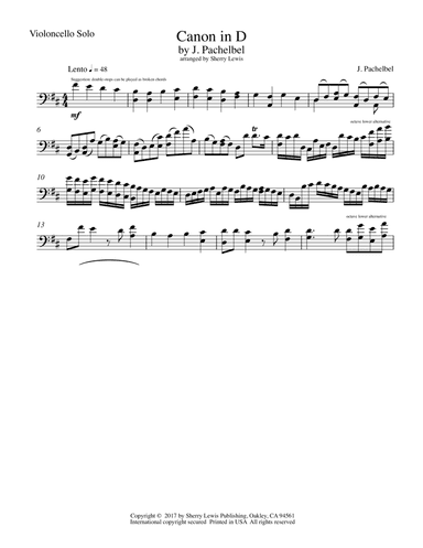 Canon in D for Cello Solo
