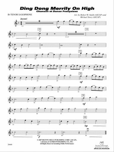 Ding Dong Merrily on High: B-flat Tenor Saxophone
