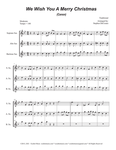 We Wish You A Merry Christmas (Canon) (Saxophone Trio)