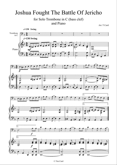 Joshua Fought the Battle of Jericho for Solo Trombone in C (bass clef) and Piano