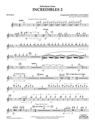 Selections from Incredibles 2 (arr. Paul Murtha) - Piccolo