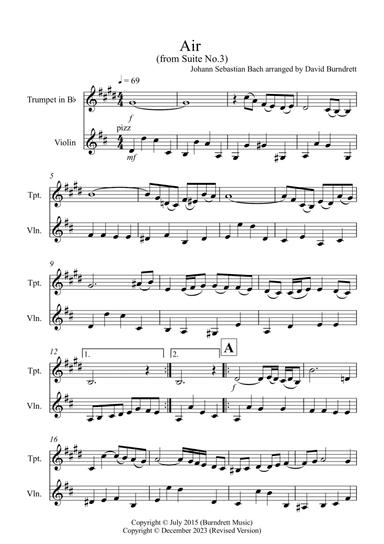 Air on a G String for Trumpet and Violin Duet