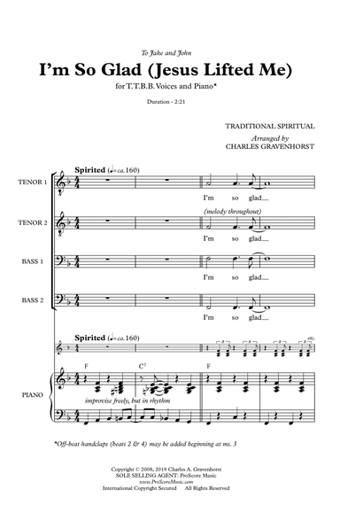 I’m So Glad (Jesus Lifted Me) – TTBB with Piano