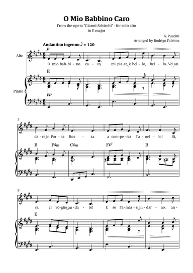 O Mio Babbino Caro - for alto (in E major)