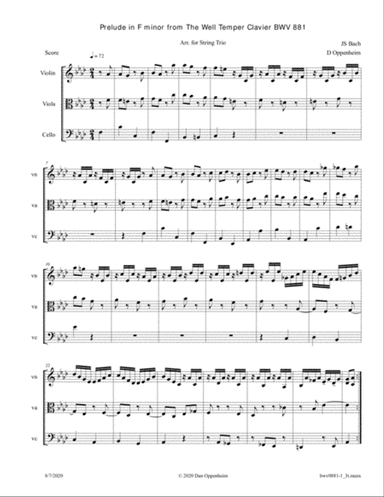 Bach: Prelude in F Minor from The Well Tempered Clavier (BWV 881) arr. for String trio