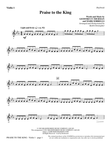 Praise To The King (arr. Keith Christopher) - Violin 1