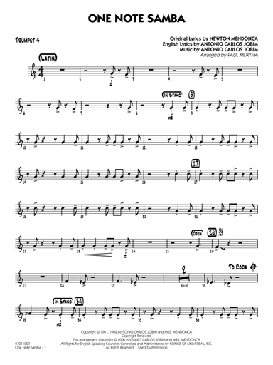 One Note Samba (arr. Paul Murtha) - Trumpet 4