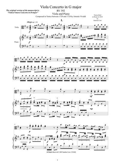Vivaldi - Viola Concerto in G major RV392 for Viola and Piano