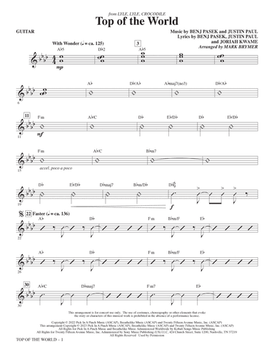 Top Of The World (from Lyle, Lyle, Crocodile) (arr. Mark Brymer) - Guitar