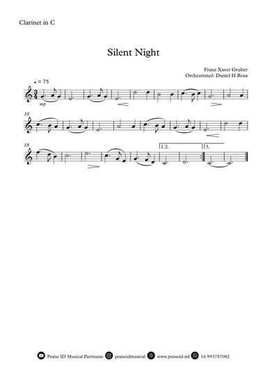 Silent Night - Christmas Carol - C Clarinet