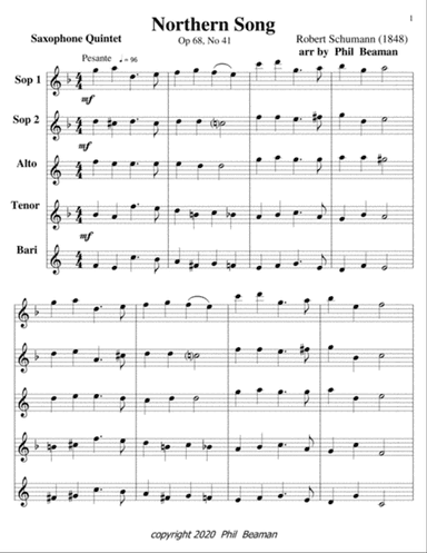 Northern Song-Schumann-saxophone quintet