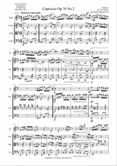 Brahms - Capriccio Op.76 No.2 - Flute Quartet (Flute, Violin, Viola & Cello)