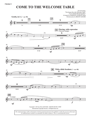 Come To The Welcome Table (Full Orchestra) - Clarinet 1