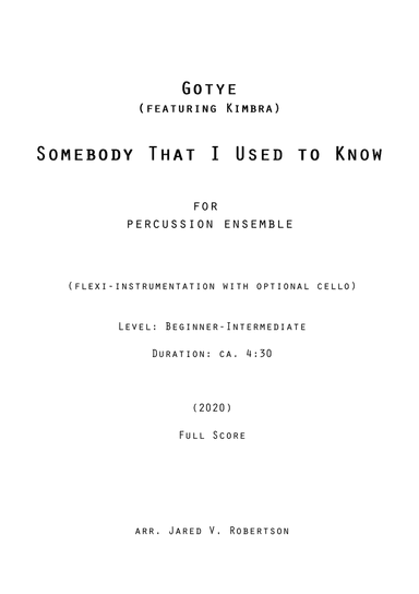Somebody That I Used To Know - Score Only