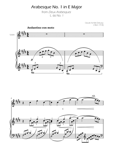 Debussy - Arabesque Nº1 - Violin Solo w/ Piano Accompaniment