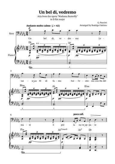 Un Bel Di Vedremo (from Madama Butterfly) - for Bass - in Db major