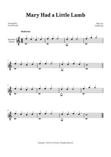 Mary Had a Little Lamb - Easy Classical Guitar