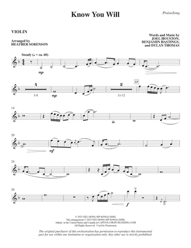 Know You Will (arr. Heather Sorenson) - Violin