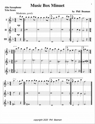 Music Box Minuet-Alto Saxophone trio