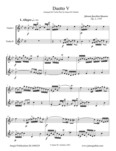 Quantz: Duetto Op. 2 No. 5 for Violin Duo