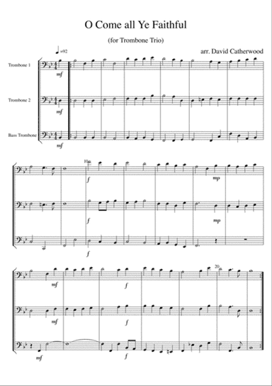 O Come all Ye Faithful arranged for Trombone Trio by David Catherwood