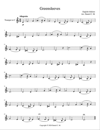 Greensleeves for C trumpet and piano