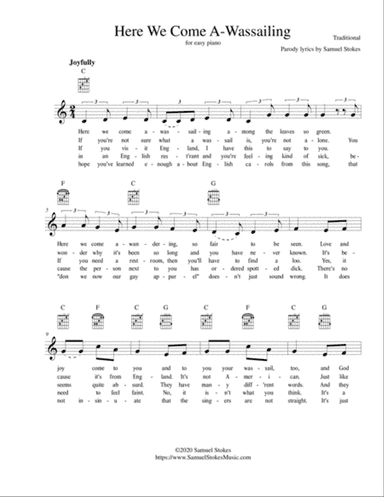 Here We Come A-Wassailing (The American Edition) - lead sheet (as heard on Dr. Demento Show)