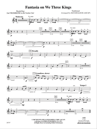 Fantasia on We Three Kings: (wp) 2nd B-flat Trombone T.C.
