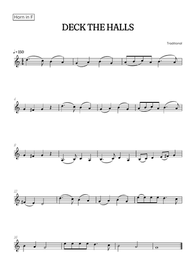Deck the Halls for french horn • easy Christmas song sheet music