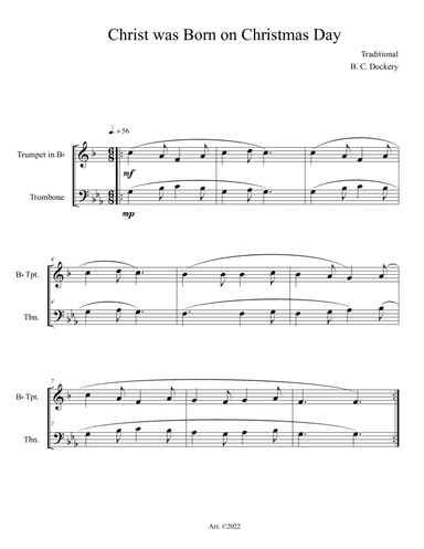 Christ was Born on Christmas Day (Trumpet and Trombone Duet)