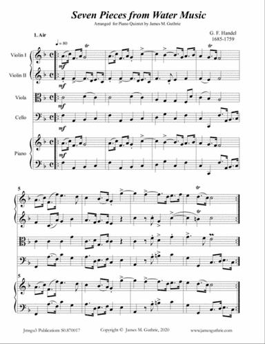 Handel: Seven Pieces from Water Music for Piano Quintet