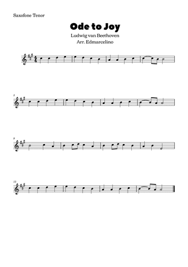 Ode to Joy - Eeasy to Tenor Saxophone