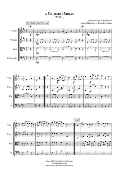 BEETHOVEN : 2 German Dances, WoO 13, arranged for string quartet