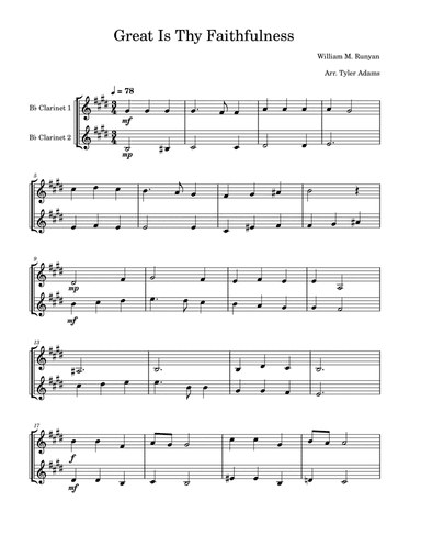Great Is Thy Faithfulness (Clarinet Duet)