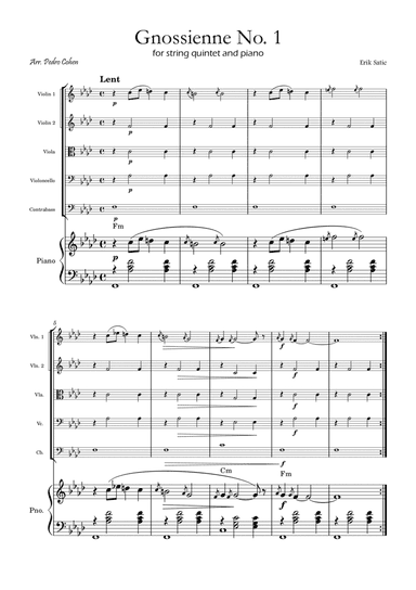 Gnossienne No. 1 – for String Quintet and Piano with chords