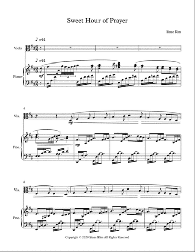 Sweet Hour of Prayer for Viola and Piano
