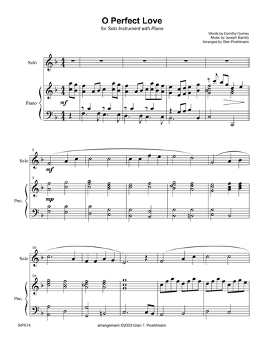 O PERFECT LOVE - SOLO INSTRUMENT with Piano Accompaniment (any Brass, Woodwind, String or Mallet Per