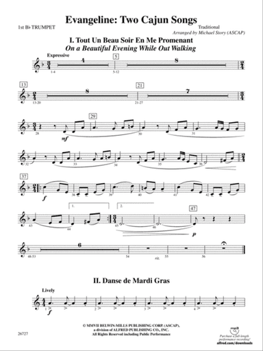 Evangeline: Two Cajun Songs: 1st B-flat Trumpet