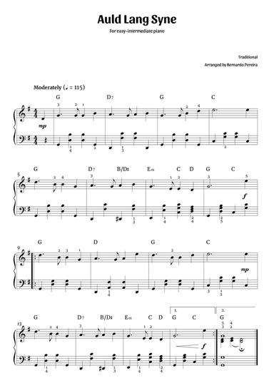 Auld Lang Syne (easy-intermediate piano – G major)
